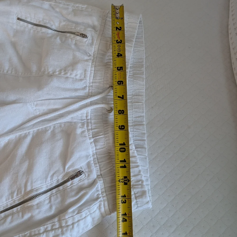 Athleta Cabo 100% Linen Wide Leg Pants Elastic waist Zip pockets, White, size 0 - Picture 14 of 15